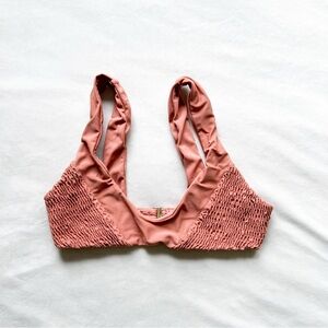 Tori Praver Swimwear Mauve Pink Brown Smocked Bikini Top - Small